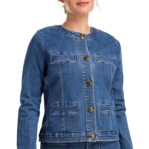 FDJ FRENCH DRESSING JEANS COLLARLESS CONTEMPORARY DENIM JACKET SIZE S/M NWT